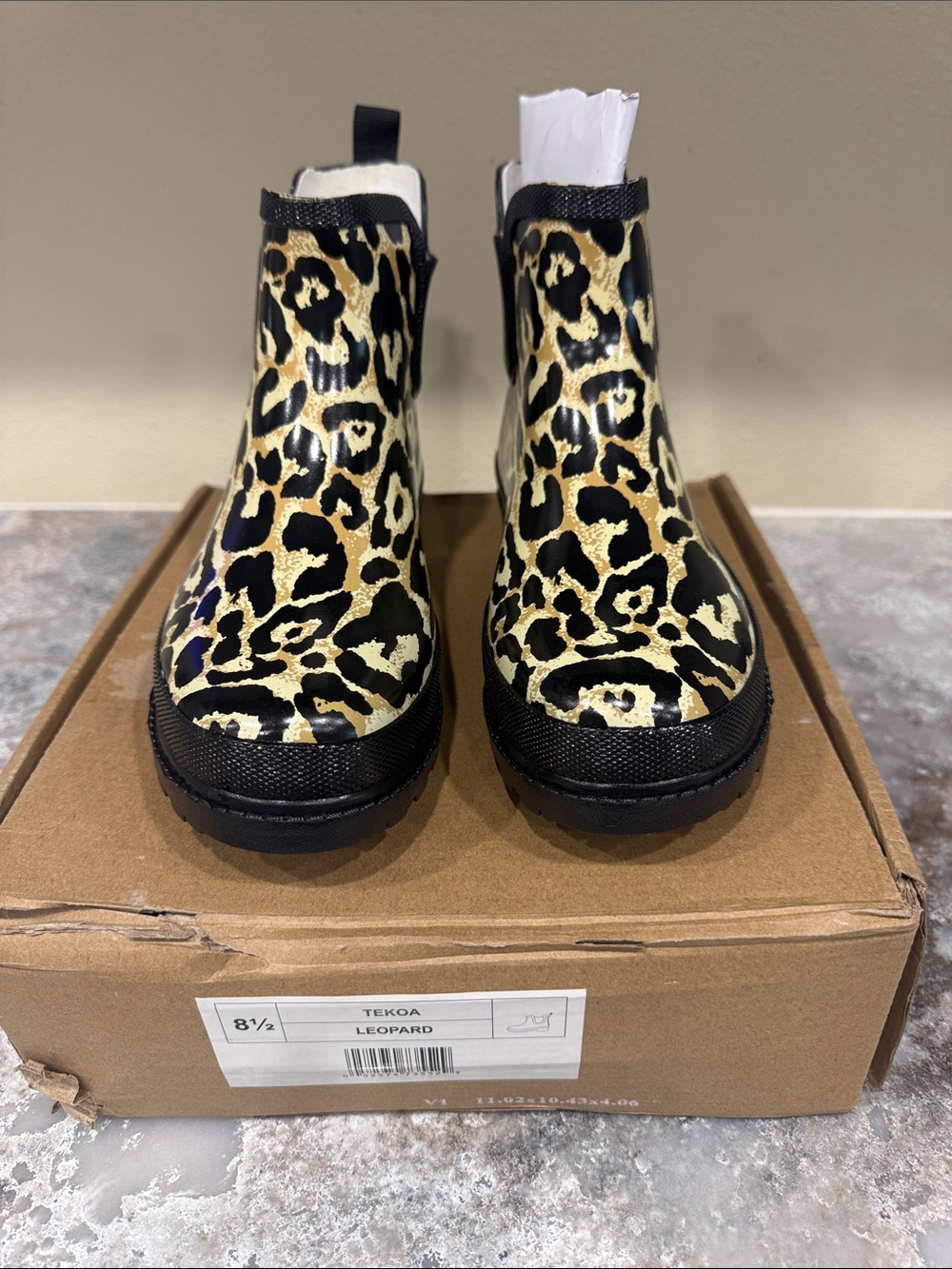 Journee Collection Leopard Print Ankle Rain Boots - Gold & Black